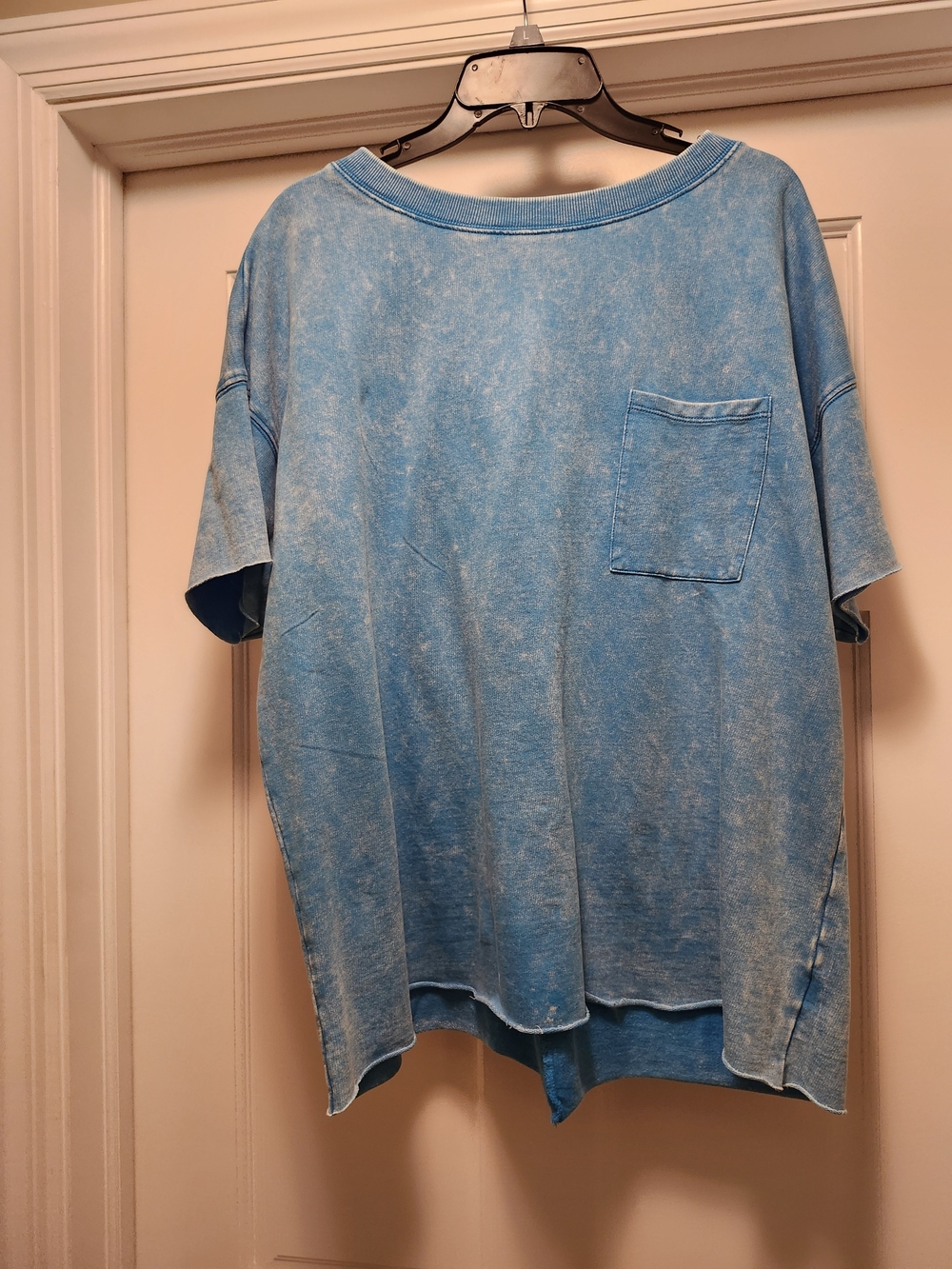 Zenana Outfitters Washed Light Blue Short Sleeve Pocket Tee Acid Wash